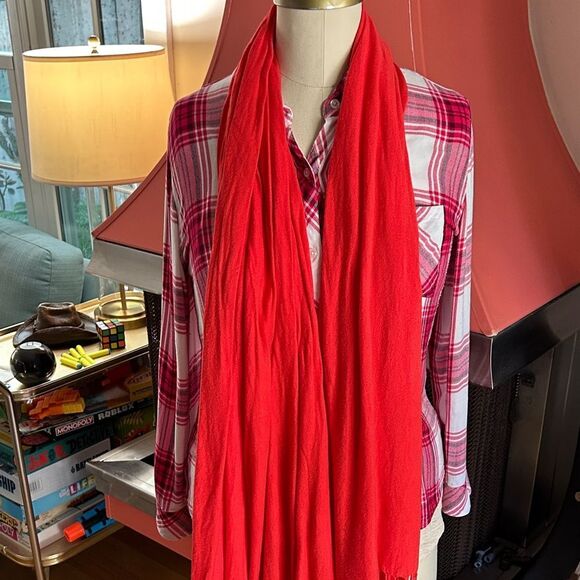 Red Orange Fringe Viscose Wrap Scarf 🧣 Made in India o - Picture 4 of 17